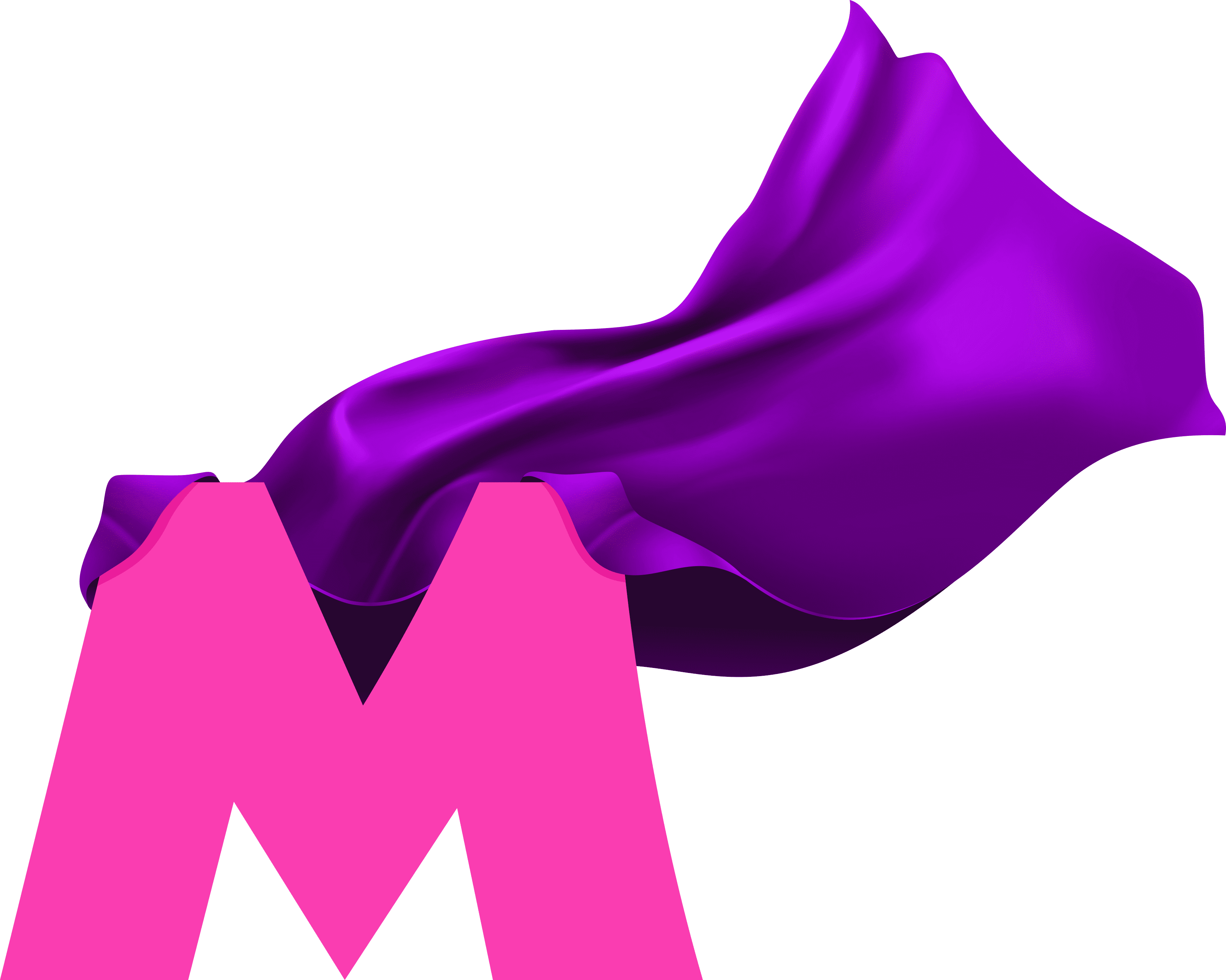 A purple letter m with a purple cape. Menopause Superpowers