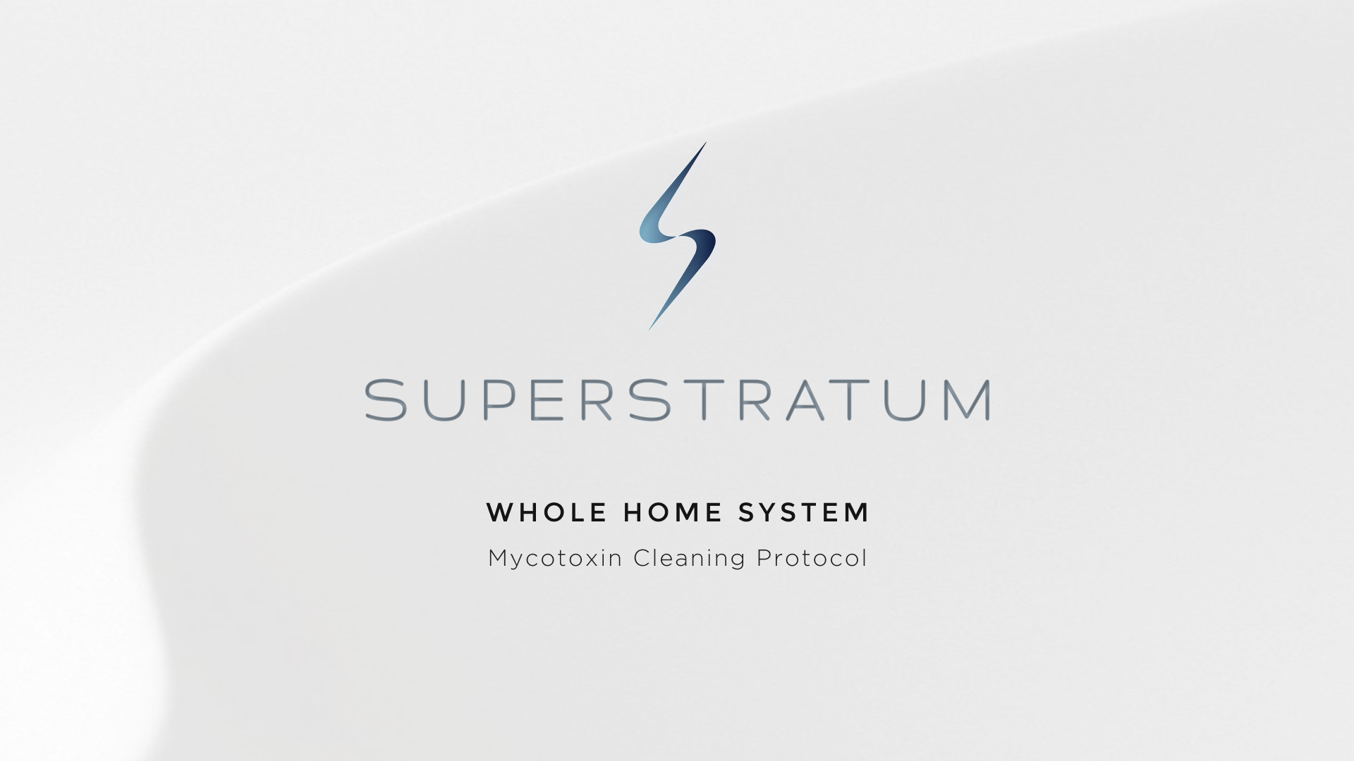 Logo and branding for Superstratum Whole Home System, focused on home health, with the tagline "Mycotoxin Cleaning Protocol" on a white background.